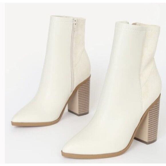 Lulus Essex Bone Colored Mid Calf Booties Nwot Womens 6 - Picture 1 of 7